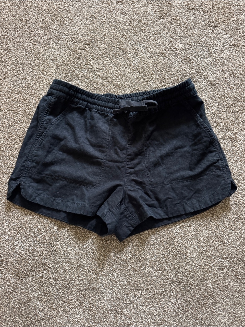 JCrew Black Linen Shorts with Elastic Waist and Drawstring